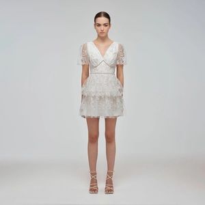 Self-Portrait Ivory Blossom Sequin Two Tier Mini Dress - Size 4